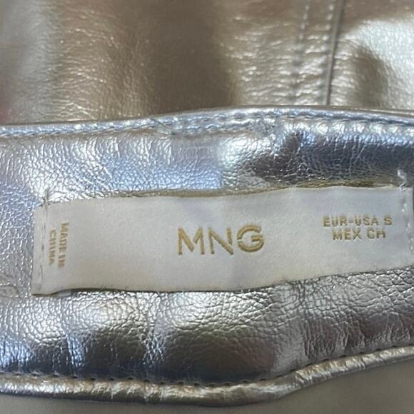 MNG Mango Women's Silver Metallic Faux Leather Zipper Casual Mini A-Line Skirt S - Picture 4 of 5